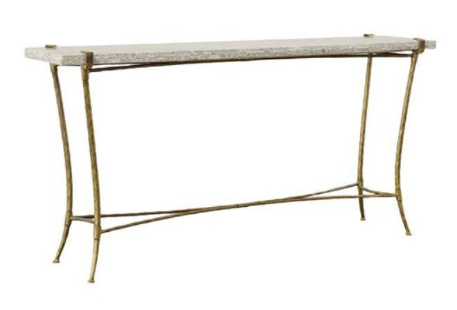 Xander Regency Cream Marble Top Gold Metal Base Rectangular Console Table