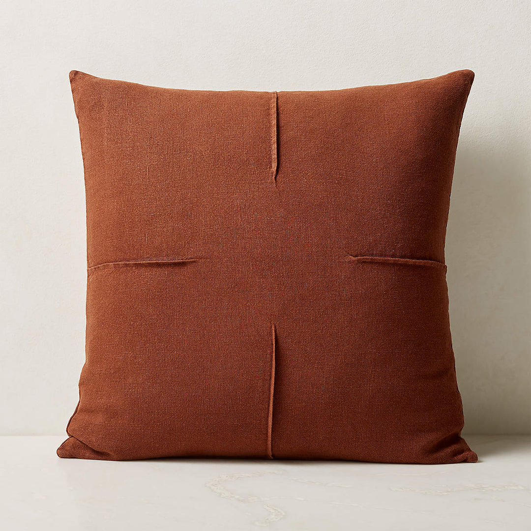 TUCK BROWN LINEN THROW PILLOW WITH DOWN