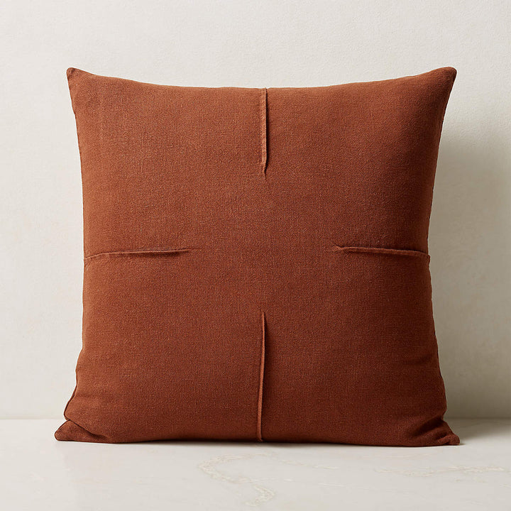 TUCK BROWN LINEN THROW PILLOW WITH DOWN