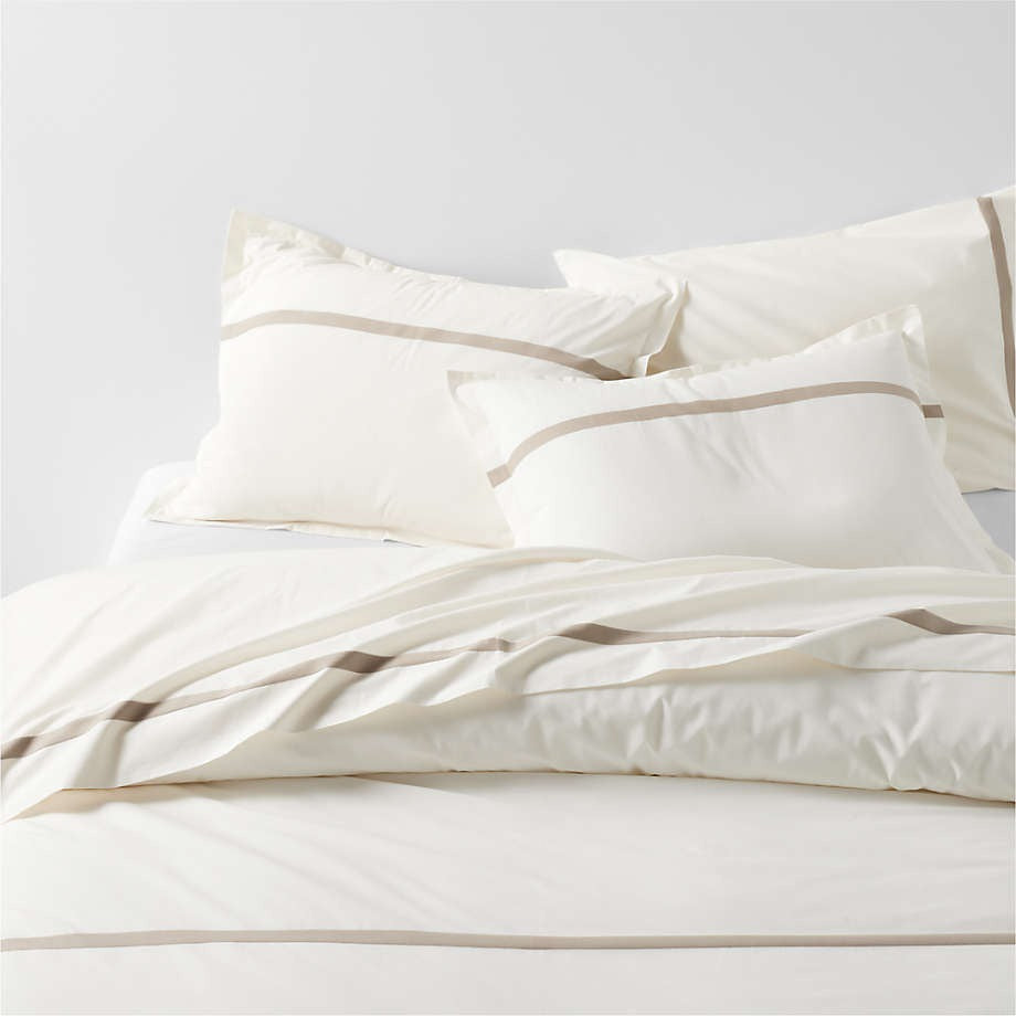 Favorite Organic Cotton Percale Tuxedo Stripe Sand Beige King Duvet Cover