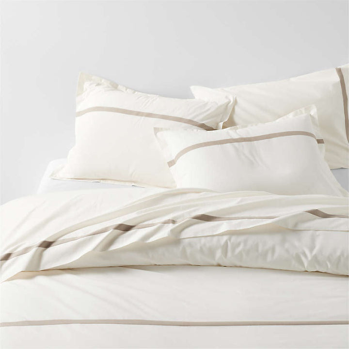 Favorite Organic Cotton Percale Tuxedo Stripe Sand Beige King Duvet Cover
