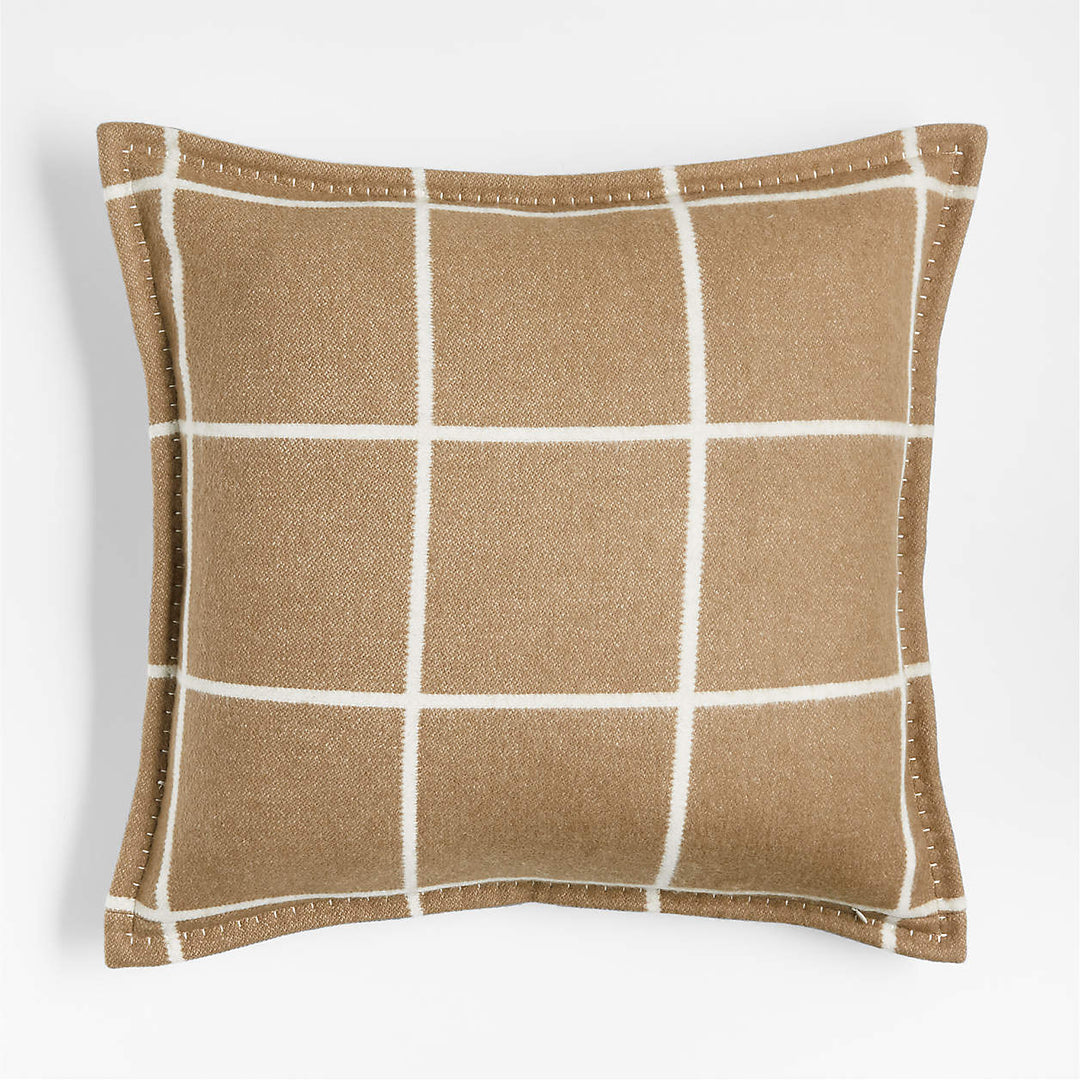 Camel Brown Reversible Merino Wool Windowpane Throw Pillow Cover-20"x20"