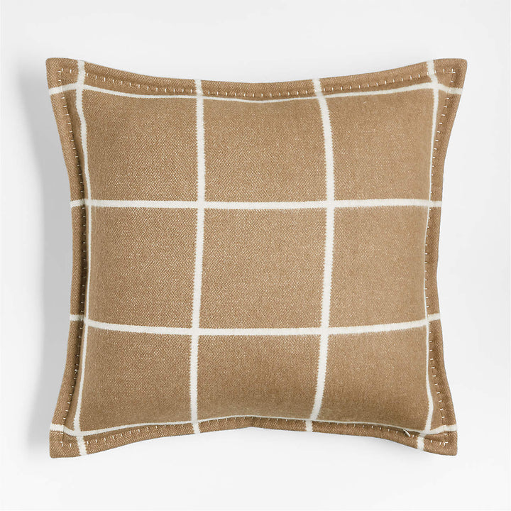 Camel Brown Reversible Merino Wool Windowpane Throw Pillow Cover-20"x20"