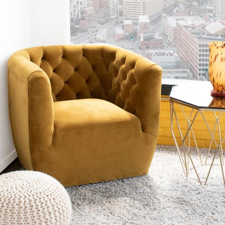 Quinton Wide Tufted Velvet Swivel Lounge Chair