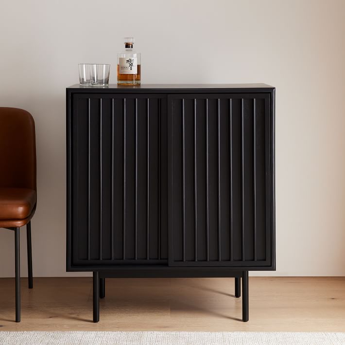 Slatted Bar Cabinet Black Black