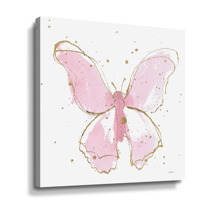 Pink Gilded Butterflies Painting Print on Canvas