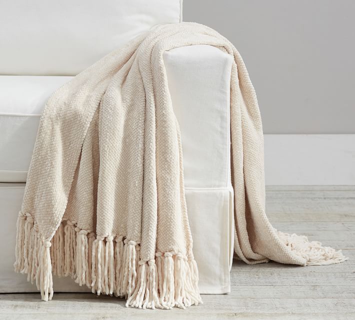 Chenille Hand Knotted Fringe Throw
