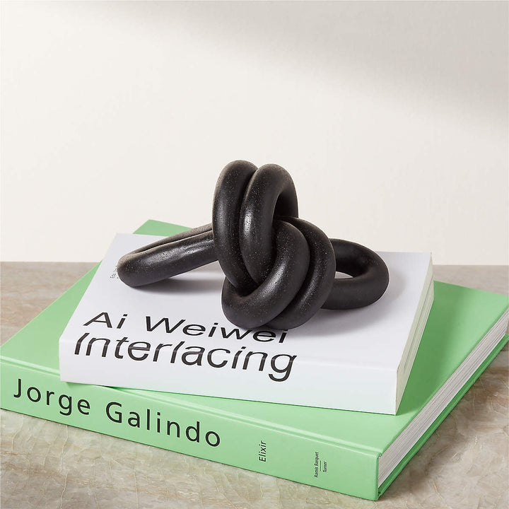 DECORATIVE BLACK CERAMIC DOUBLE LOOP KNOT XL