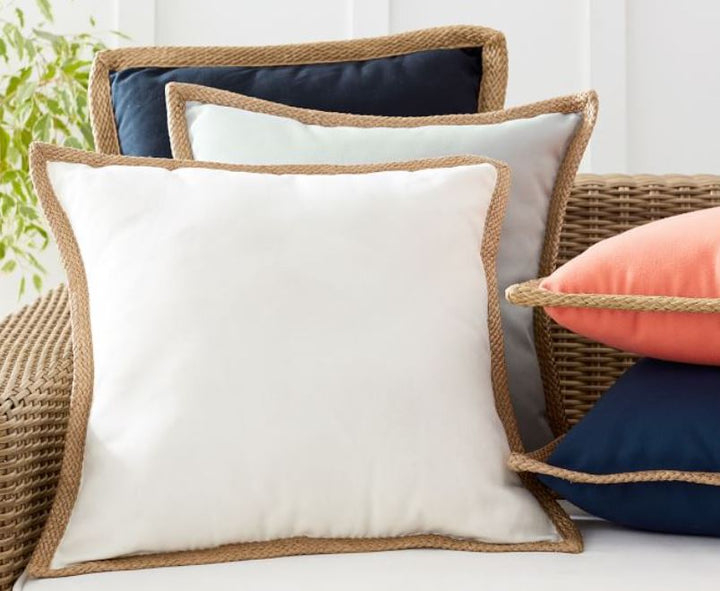 Faux Natural Fiber Trim Pillow With insert-20"x20"