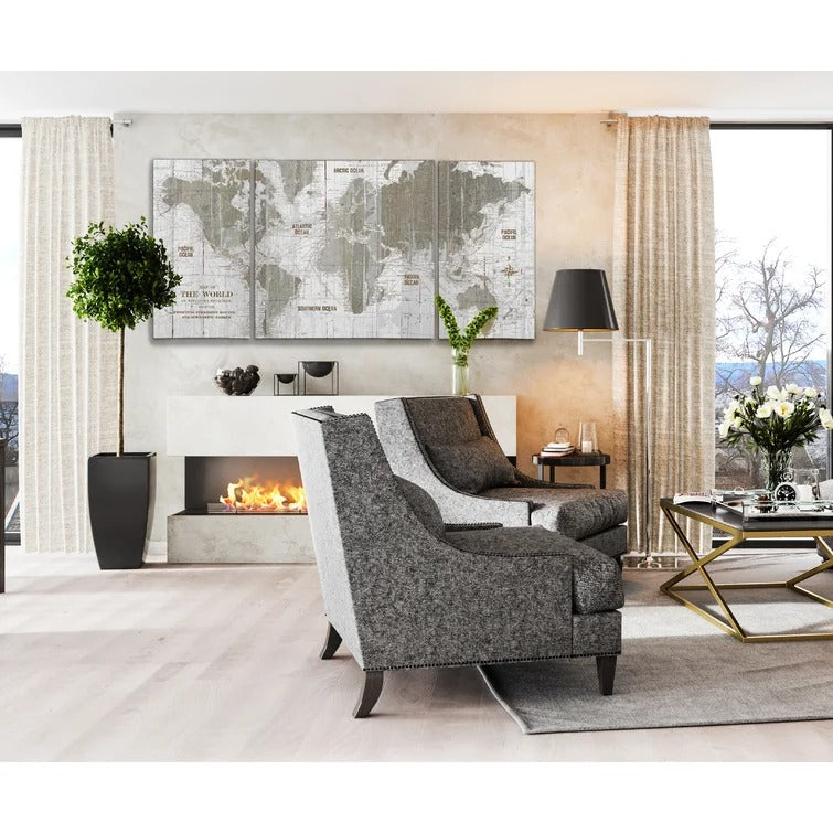 Old World Map 3 Piece Graphic Art on Canvas UnFrame 64"x32"