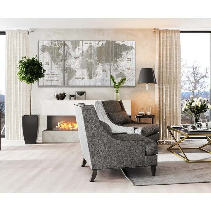 Old World Map 3 Piece Graphic Art on Canvas UnFrame 64"x32"