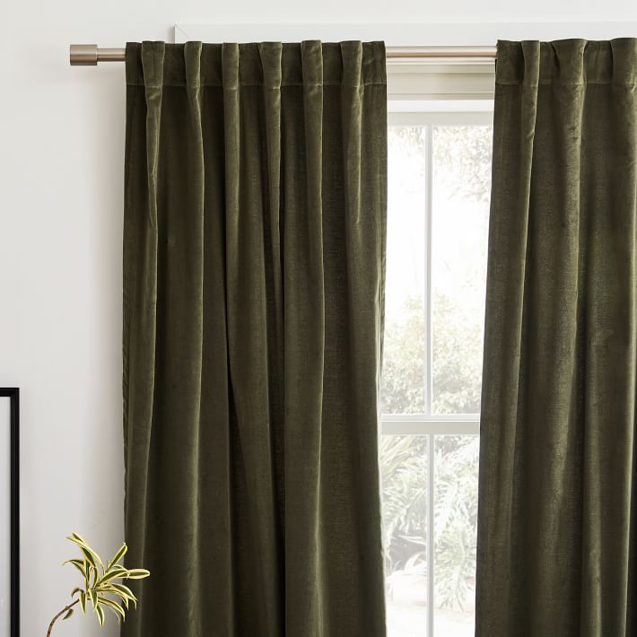Cotton Velvet Curtain Dark Olive-96"
