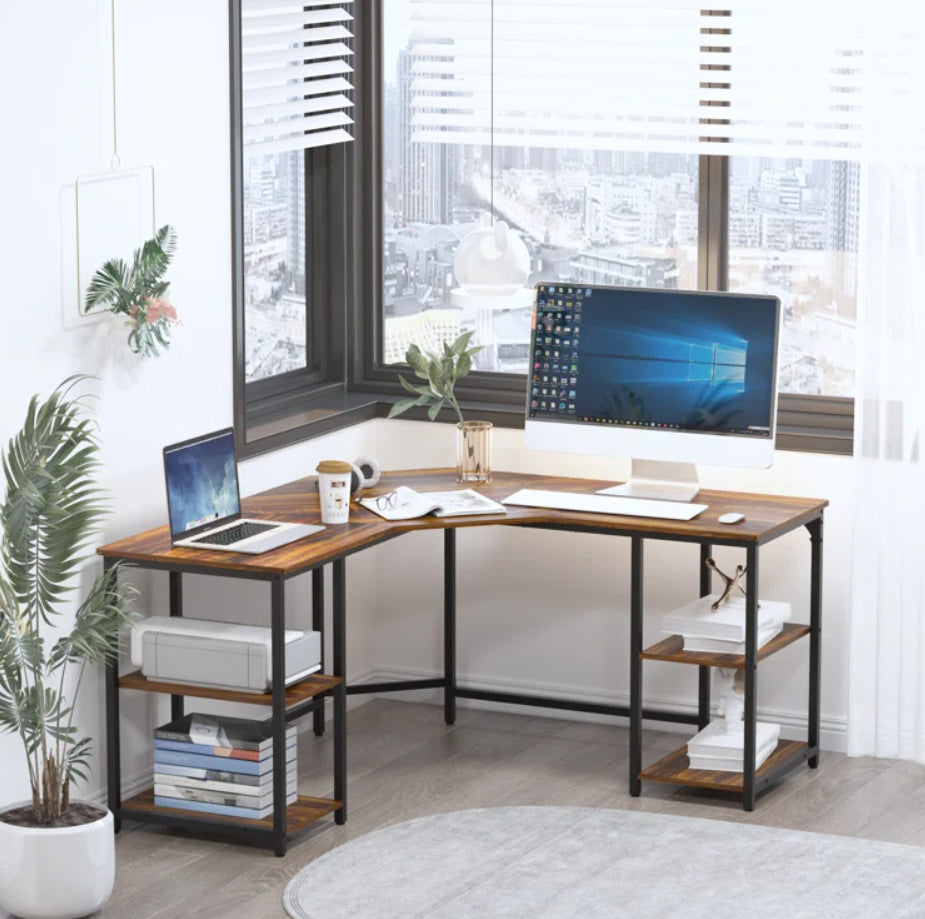 L Shaped Desk with Shelves Corner Computer Desk Large Table