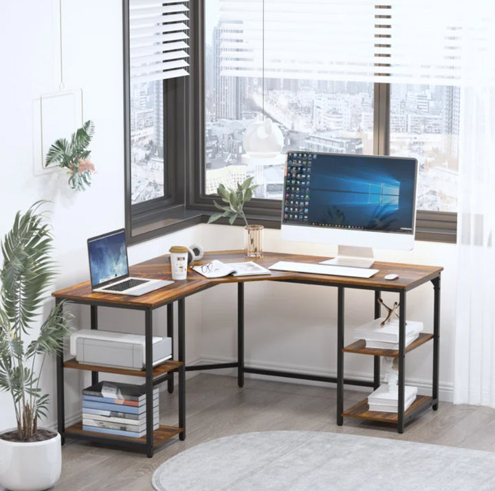 L Shaped Desk with Shelves Corner Computer Desk Large Table