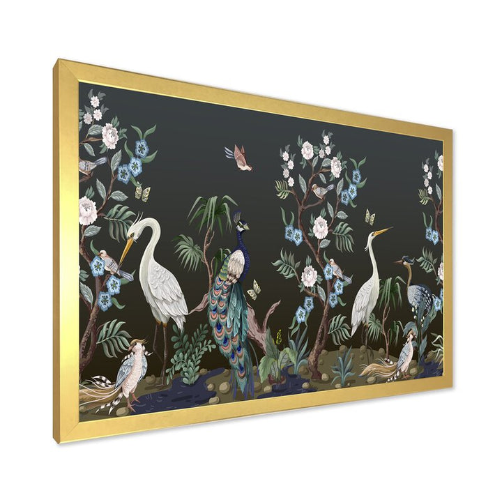 Chinoiserie With Birds And Peonies With Frame-40"X30"