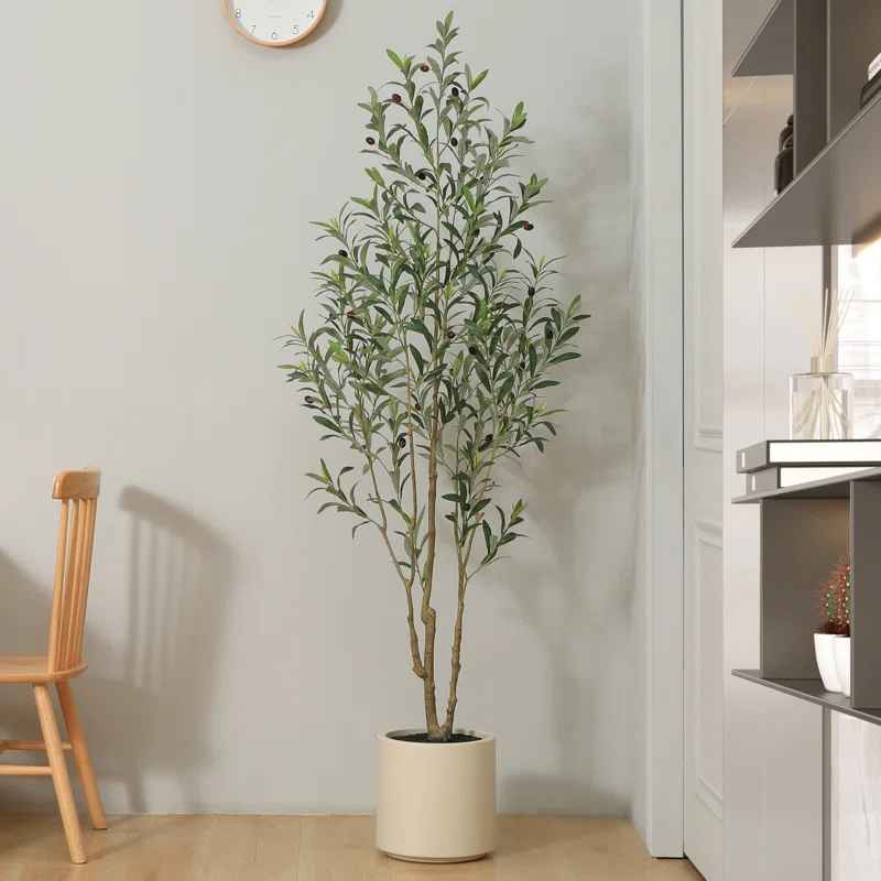 Adcock Faux Olive Tree in White Planter