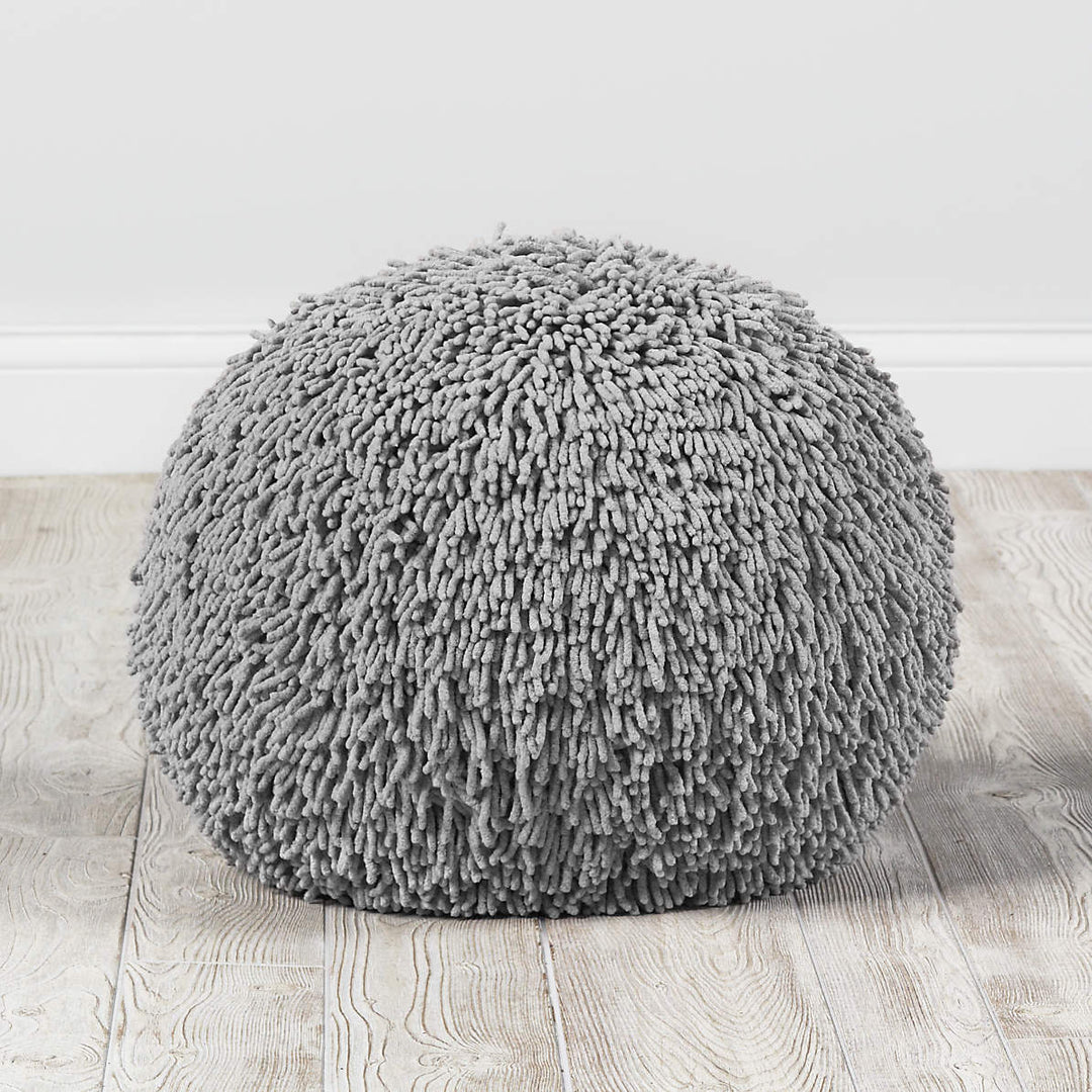 Grey Shaggy Pouf