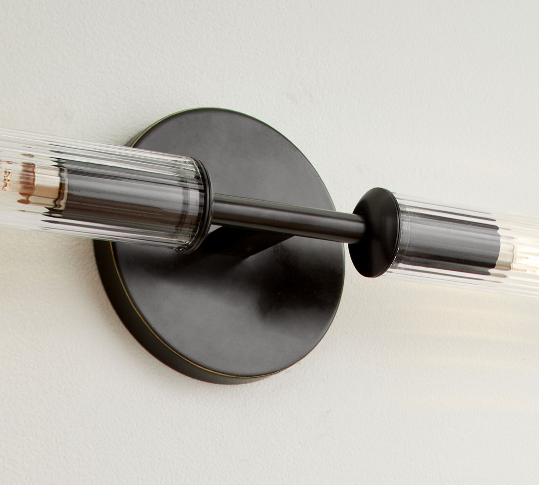 Cooper Ribbed Glass Double Tube Sconce