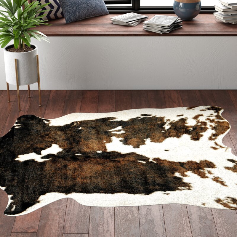 Hensen Faux Cowhide Brown Area Rug-3'10"x5'