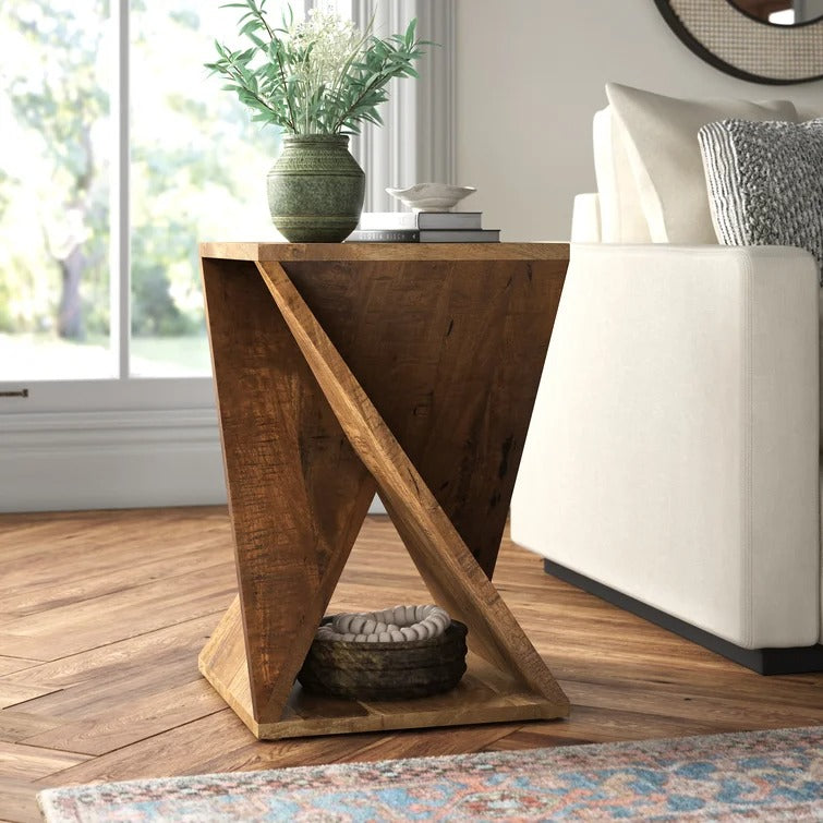 Solid Wood Abstract End Table