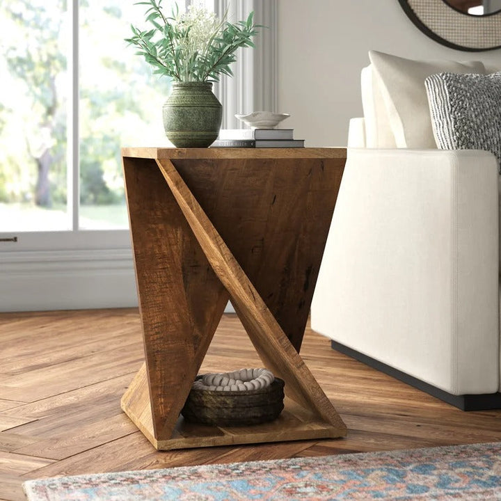 Solid Wood Abstract End Table
