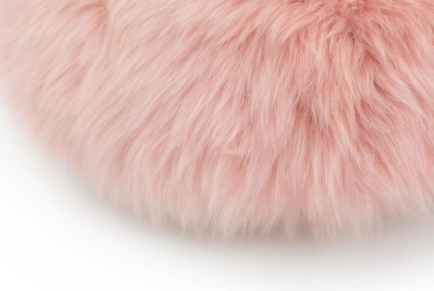 Lanna Pink Round Sheepskin Pillow With Insert-16"x6"