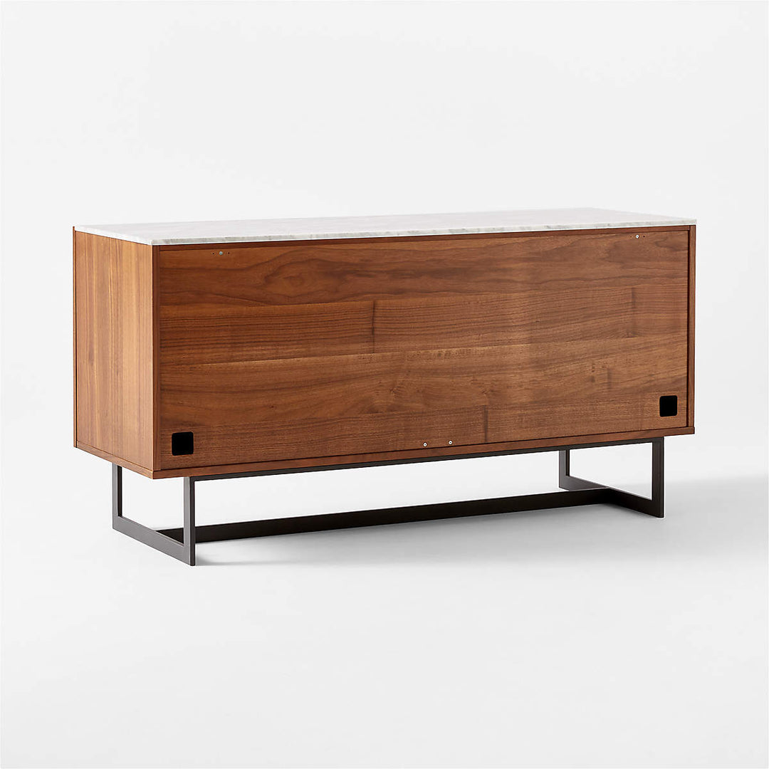 Suspend 57" Walnut Wood Media Console with White Marble Top