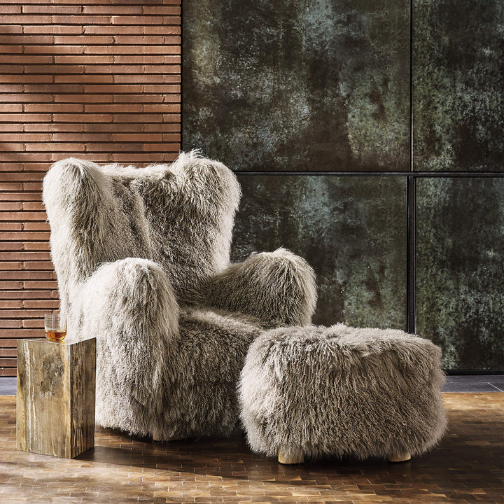 Bozzi Taupe Mongolian Sheepskin Ottoman