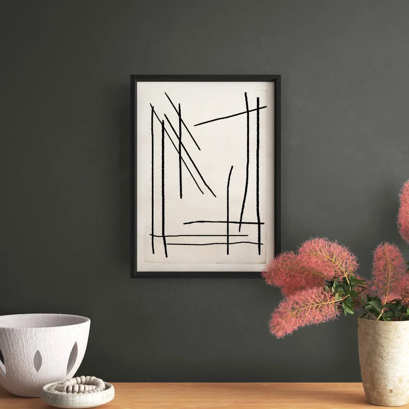 Geometric Lines Watercolor Painting Print With Frame 17"x21"