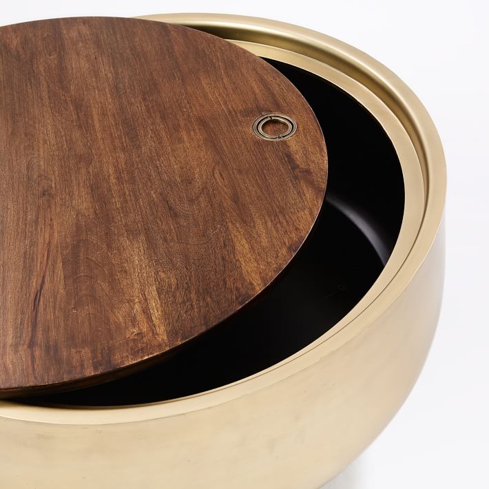 Drum Storage Coffee Table - Walnut/Antique Brass