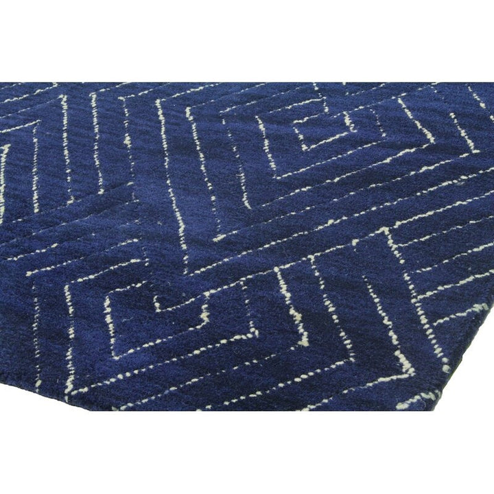 Utsey Geometric Handmade Tufted Wool Navy Area Rug-7'6''x9'6''