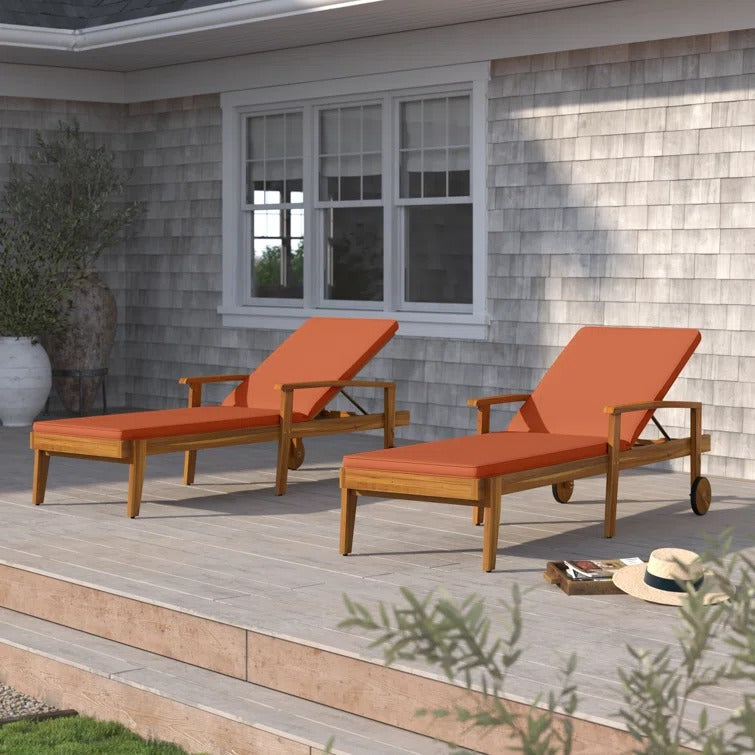 Saeon Outdoor Acacia Chaise Lounge Set