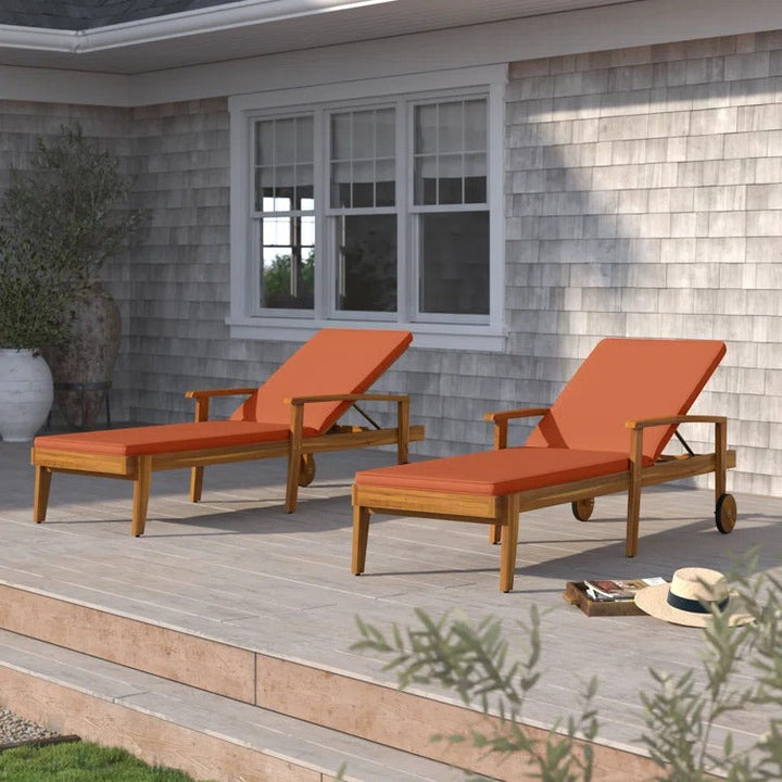Saeon Outdoor Acacia Chaise Lounge Set