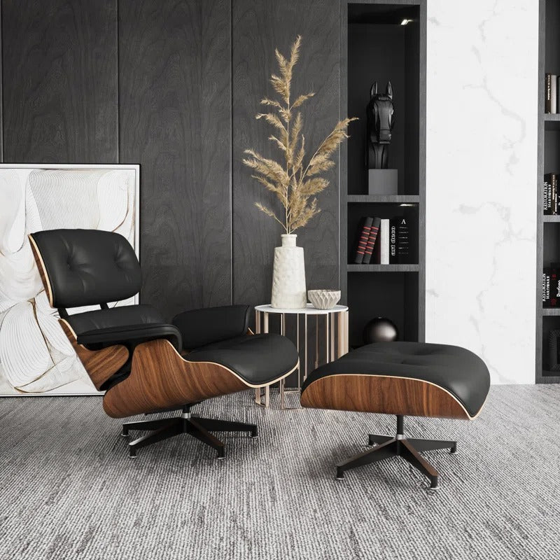 Mayas Genuine Leather Swivel Lounge Chair and Ottoman