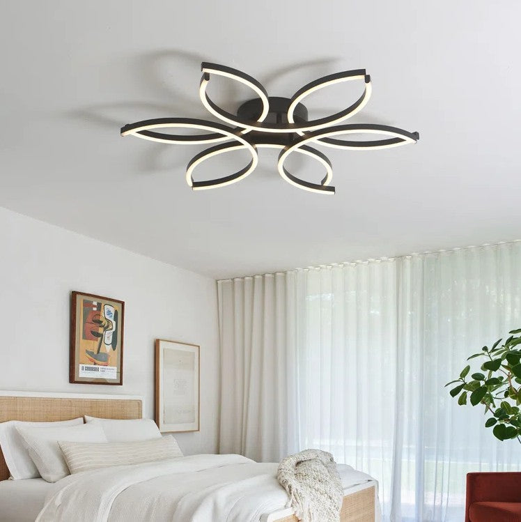 Reveka 6 Light 30 Inches LED Modern Flush Mount Flower Shape with Remote Control