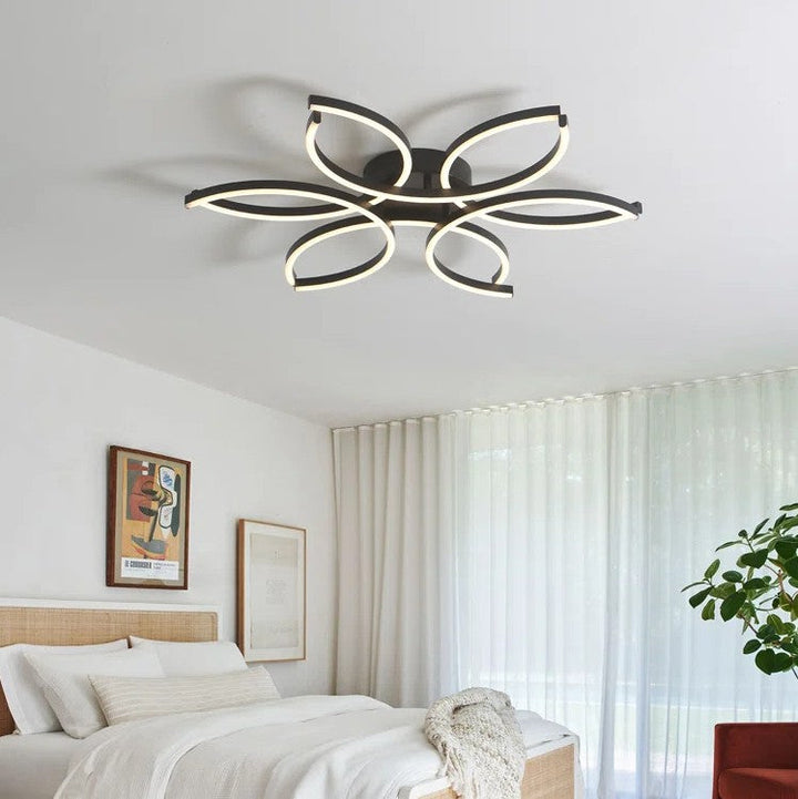 Reveka 6 Light 30 Inches LED Modern Flush Mount Flower Shape with Remote Control