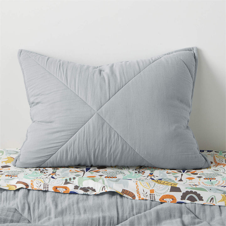 Supersoft Mist Blue Quilted Cotton Gauze Kids Pillow Sham