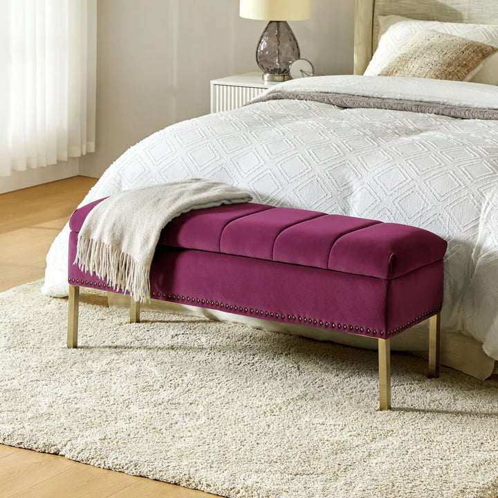 Baily Modern Velvet Storage Bench