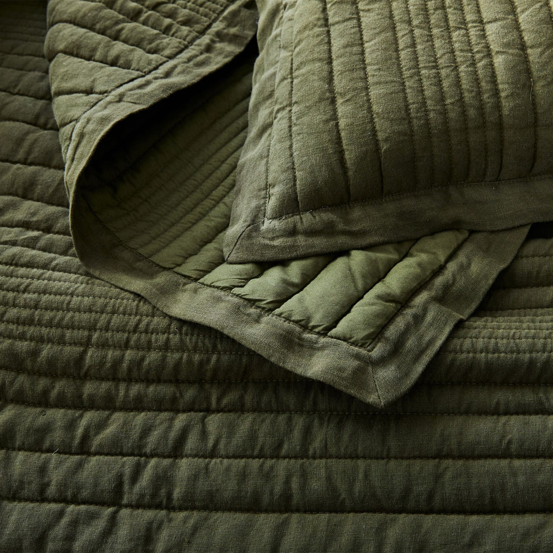 European Flax Linen Linework Quilt Queen