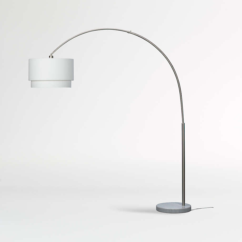 Meryl Arc Nickel Floor Lamp with White Shade