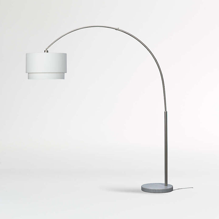 Meryl Arc Nickel Floor Lamp with White Shade
