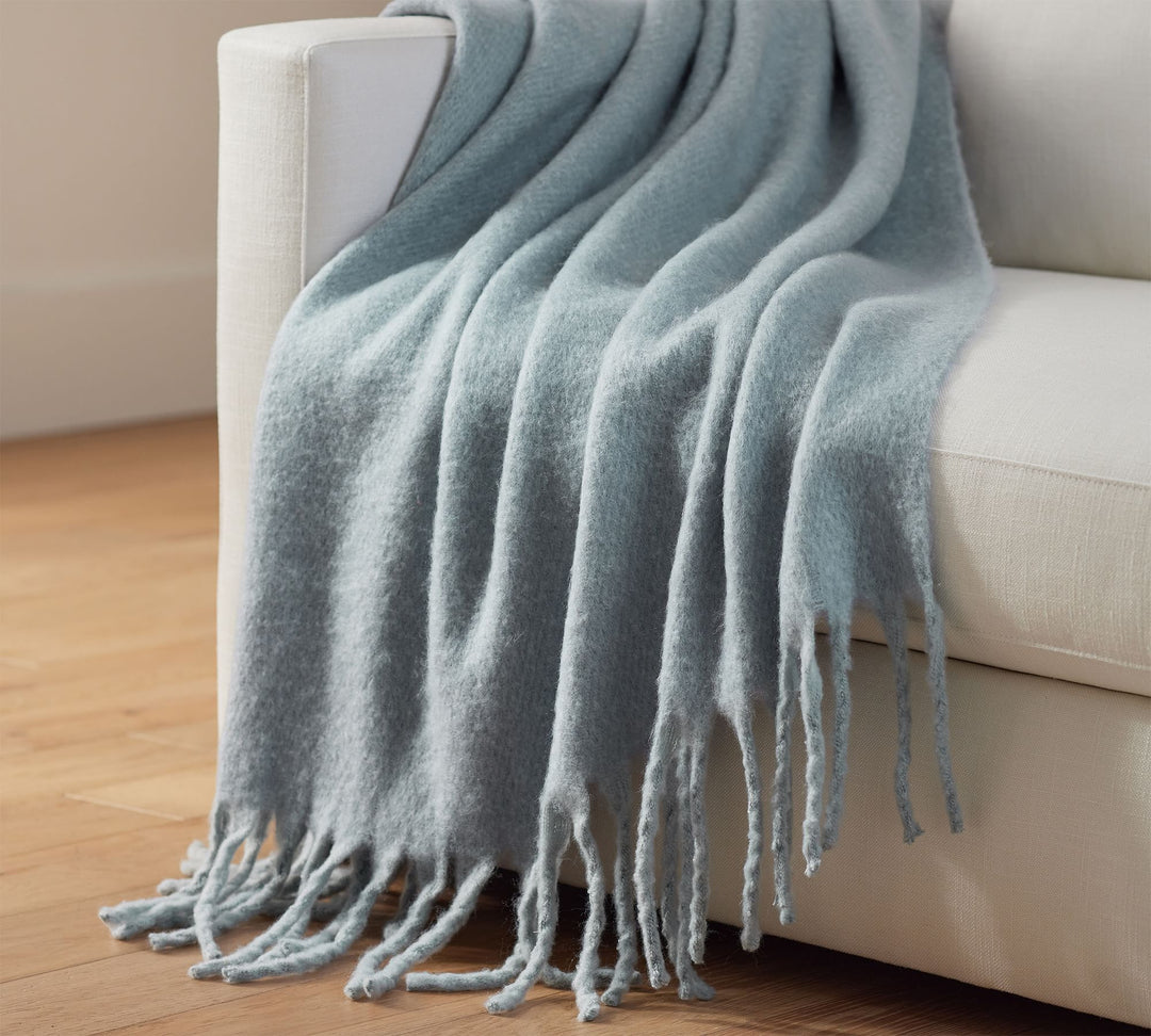 Hayes Faux Mohair Throw Blanket-Chambray