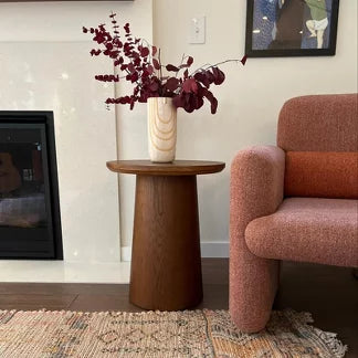 Round Wood Pedestal Accent Table