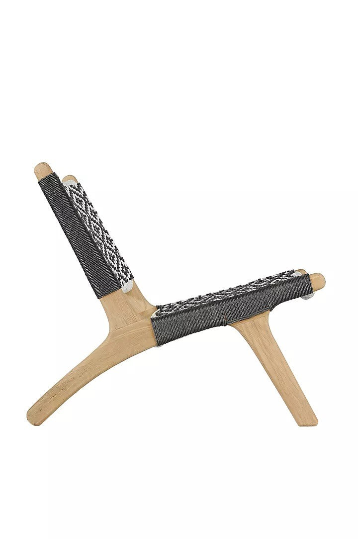 Havana Wicker Teak Armless Chair Black and White Diamond