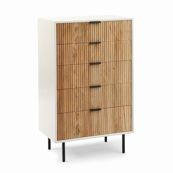 Quinn Wood 5 Drawer Dresser White Antique Bronze