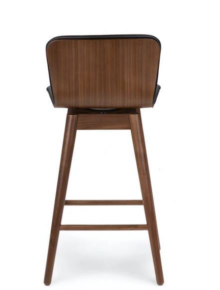 Sede Black Leather Walnut Swivel Counter Stool