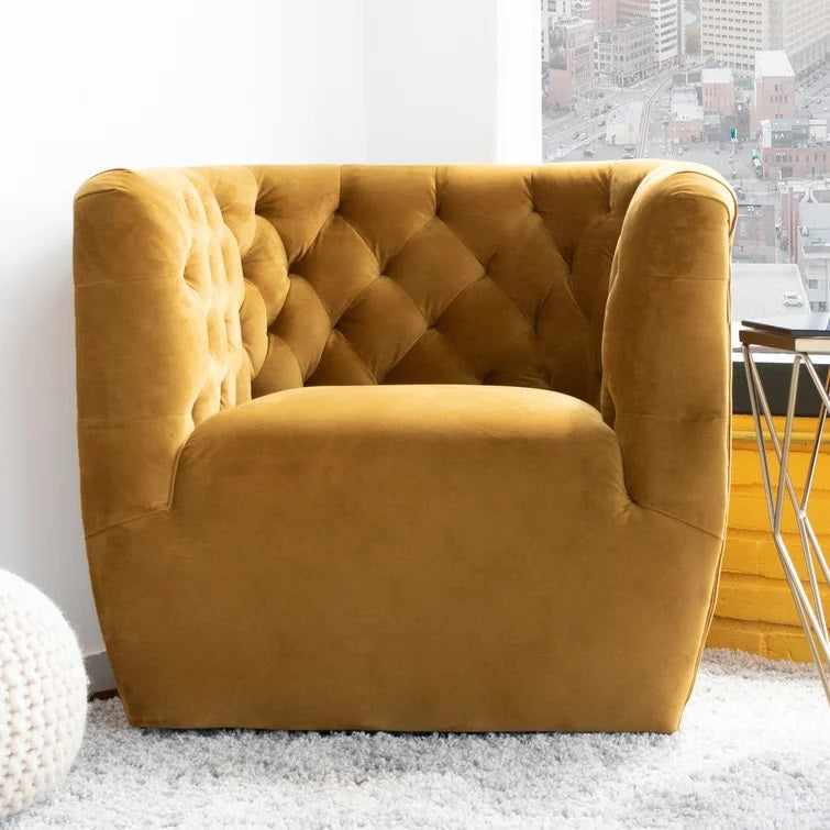 Quinton Wide Tufted Velvet Swivel Lounge Chair