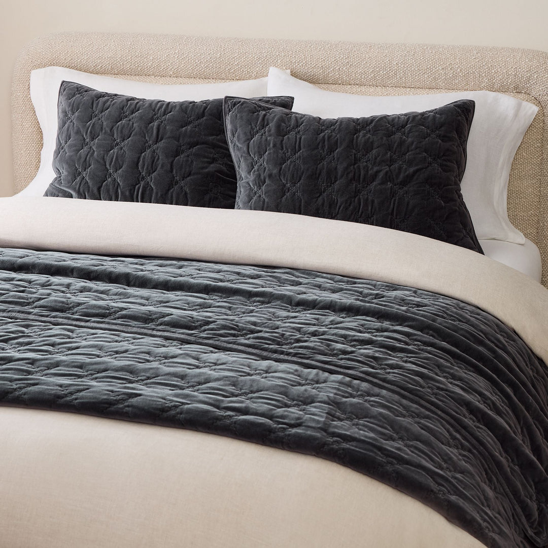 Embroidered Washed Velvet Quilt & Shams