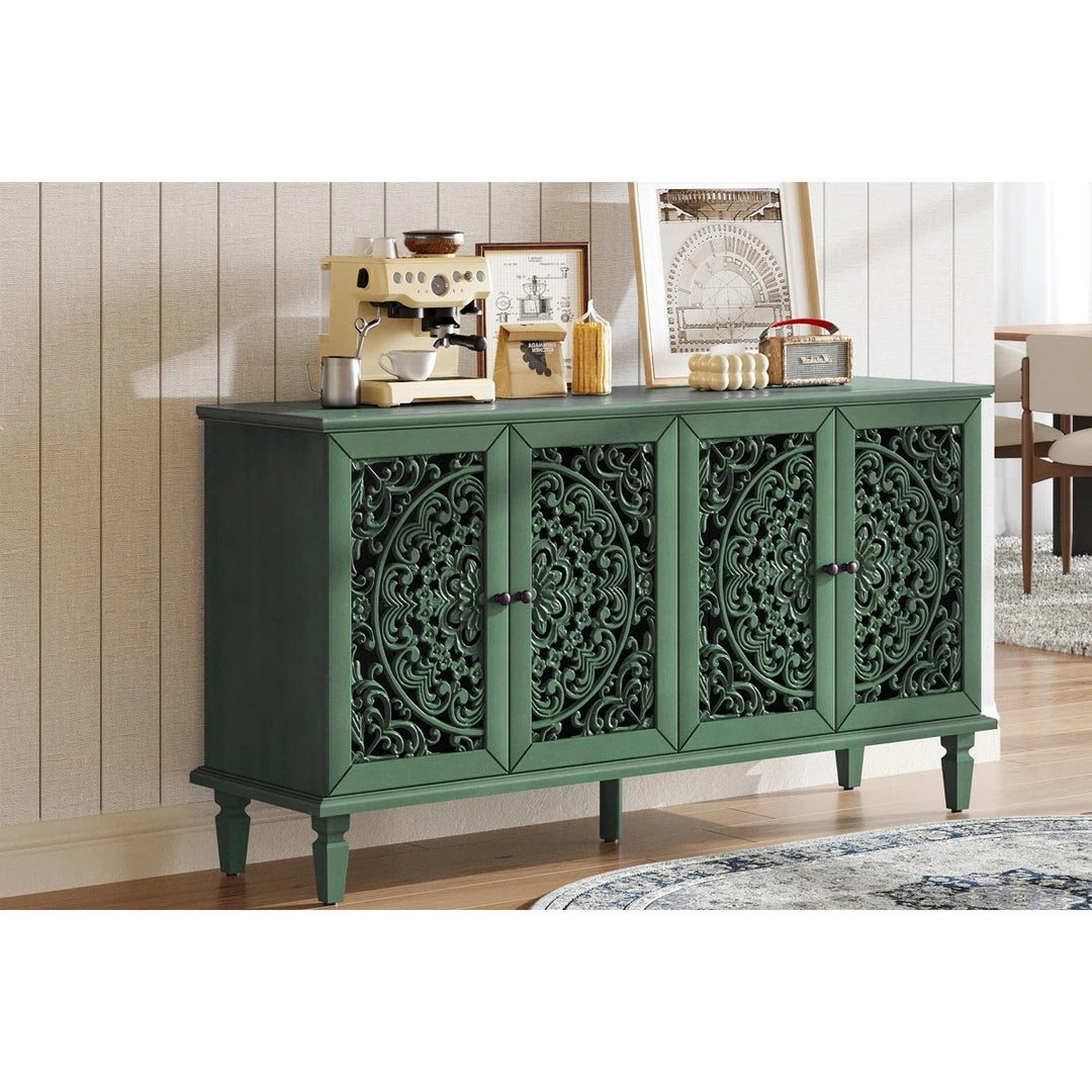 Antique Buffet Cabinet With Floral Carvings