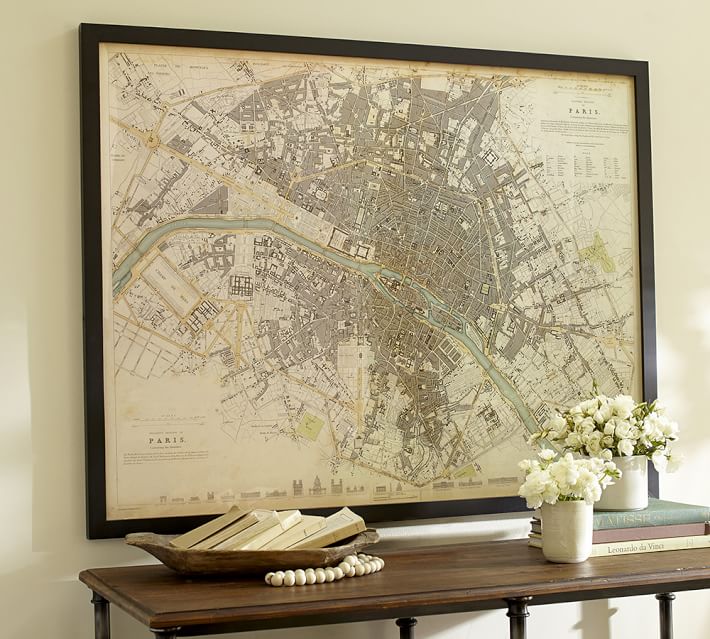 Vintage Inspired Paris Map With Frame-60.5"x40.5"